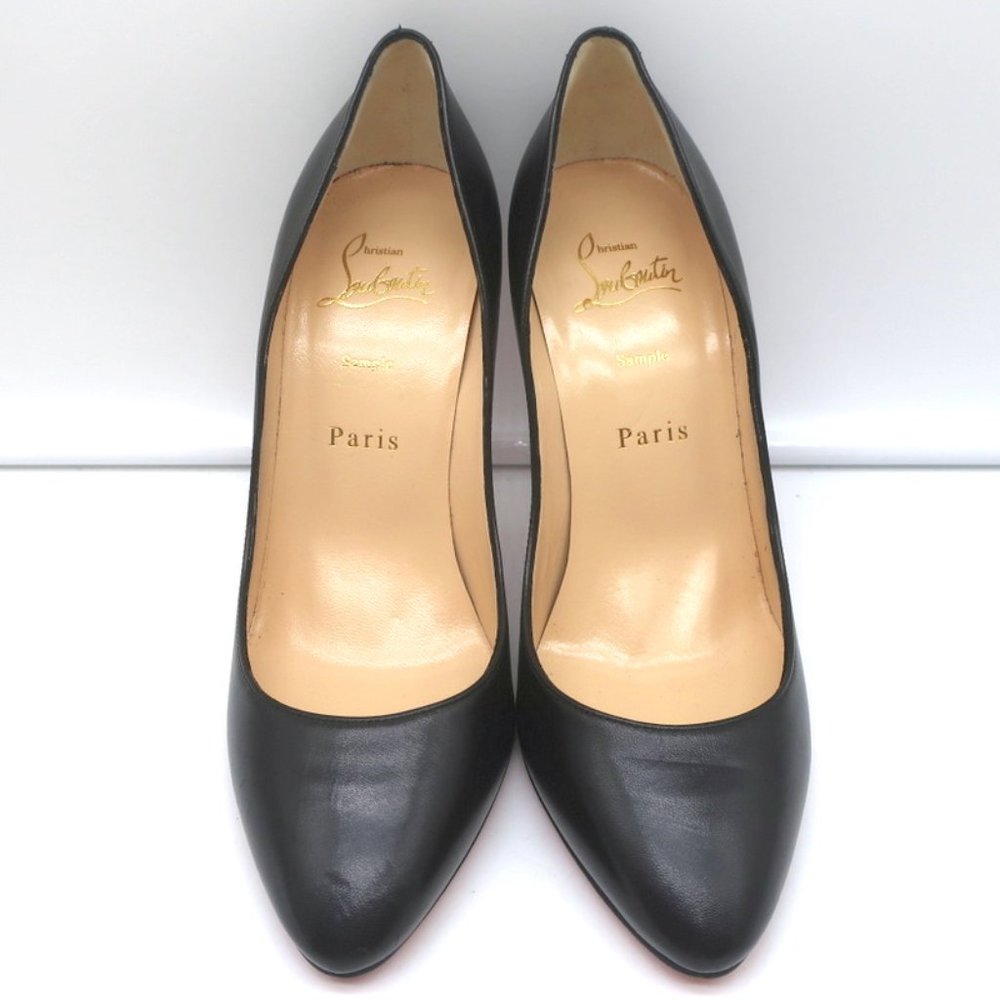 CHRISTIAN LOUBOUTIN ELOISE 100 PUMPS BLACK LEATHER SIZE 36 ALMOND TOE HEELS - Picture 3 of 11